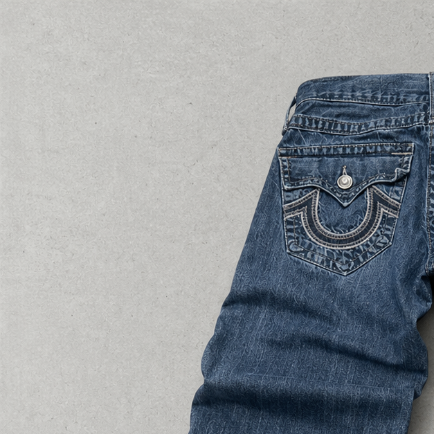 Y2K 2000s 2000 Vintage True Religion Straight Fit Jeans Marineblau Rare (S)