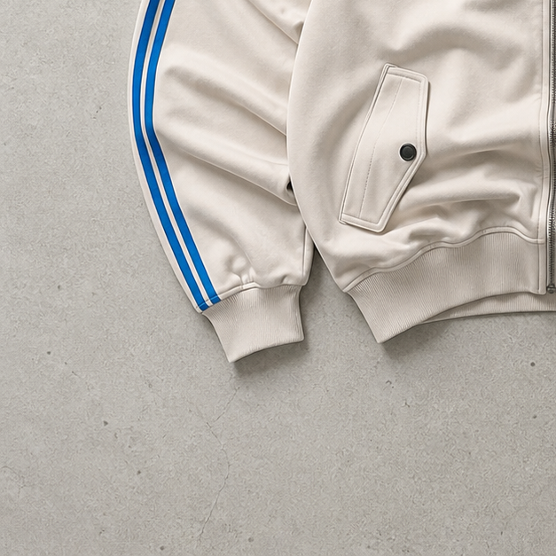 Adidas Track Jacket Creme, Blau Limited (M) Stitched Logo