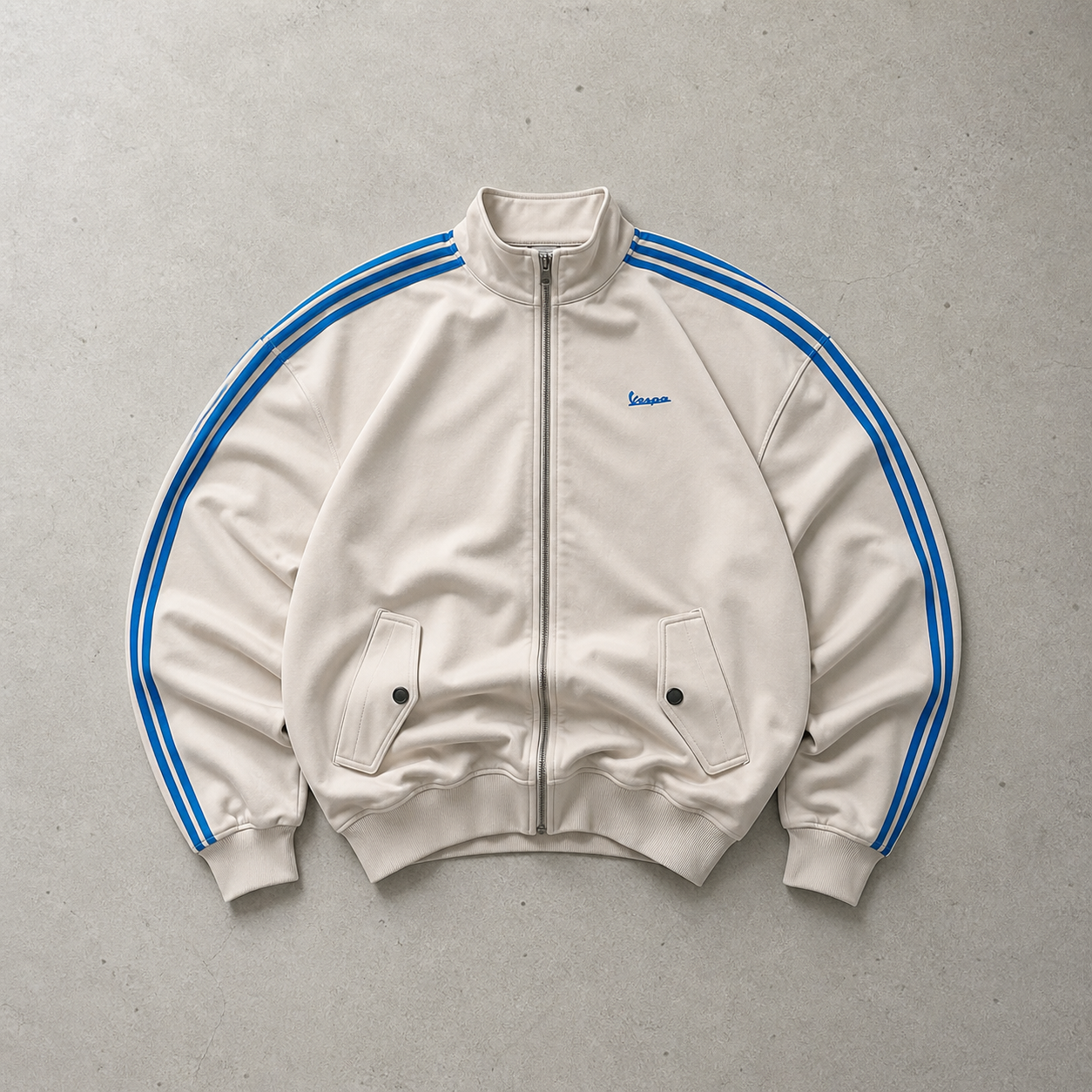 Adidas Track Jacket Creme, Blau Limited (M) Stitched Logo