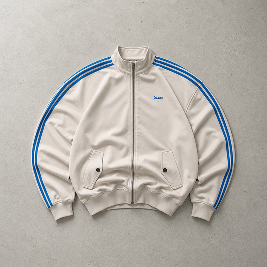 Adidas Track Jacket Creme, Blau Limited (M) Stitched Logo