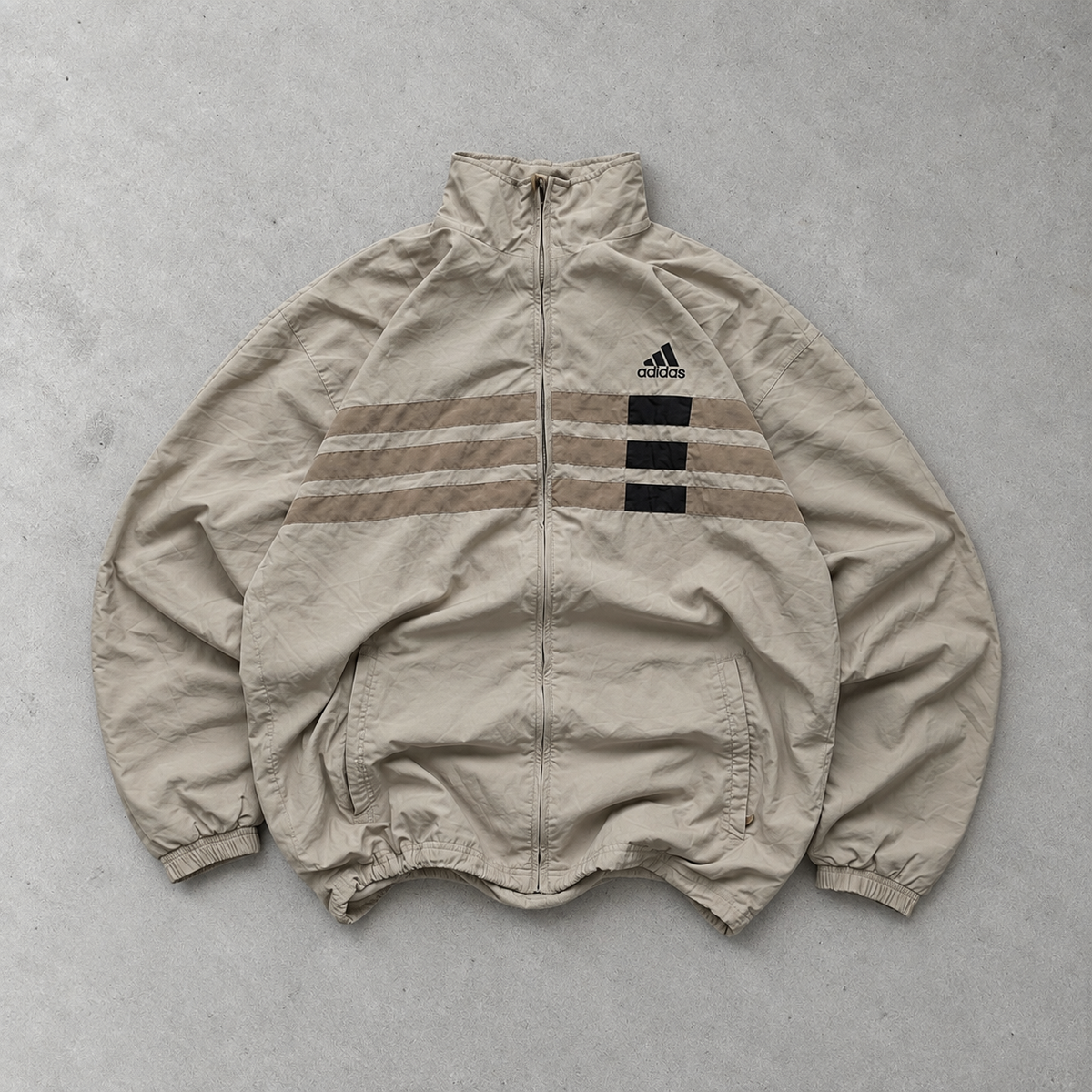 Y2K Adidas Windbreaker Beige Rarität (XL) Gesticktes Logo