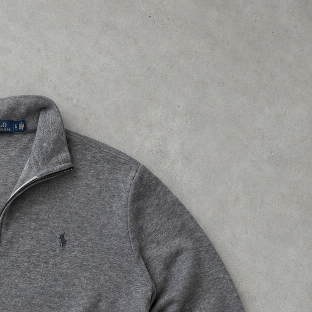 Ralph Lauren Half-Zip Sweater Grau Rare (L) Stitched Logo