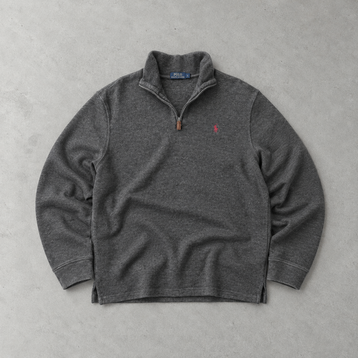 Ralph Lauren Half-Zip Sweater Grau Rare (L) Stitched Logo