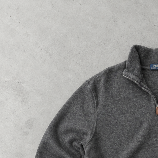 Ralph Lauren Half-Zip Sweater Grau Rare (L) Stitched Logo