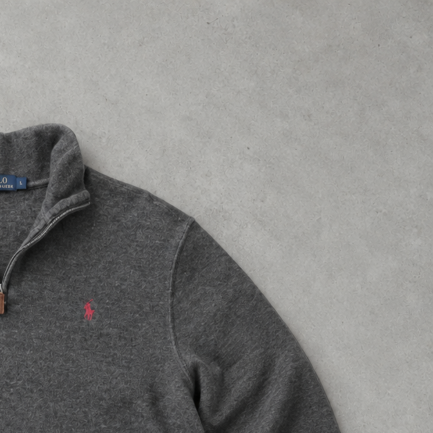 Ralph Lauren Half-Zip Sweater Grau Rare (L) Stitched Logo