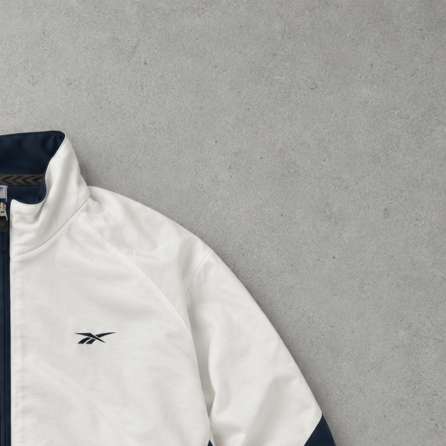 Y2K Reebok Track Jacket Weiß, Dunkelgrün Limited Stitched Logo (L)