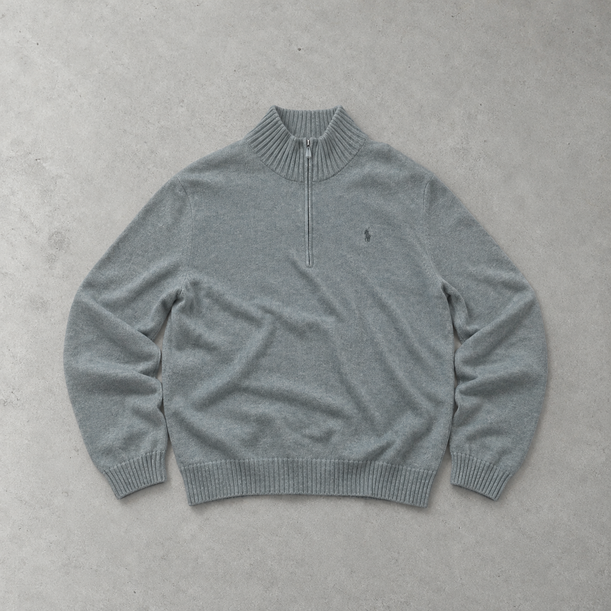 Ralph Lauren Half-Zip Sweater Grau Rare (L) Stitched Logo