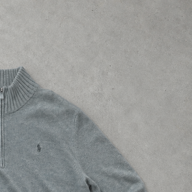 Ralph Lauren Half-Zip Sweater Grau Rare (L) Stitched Logo