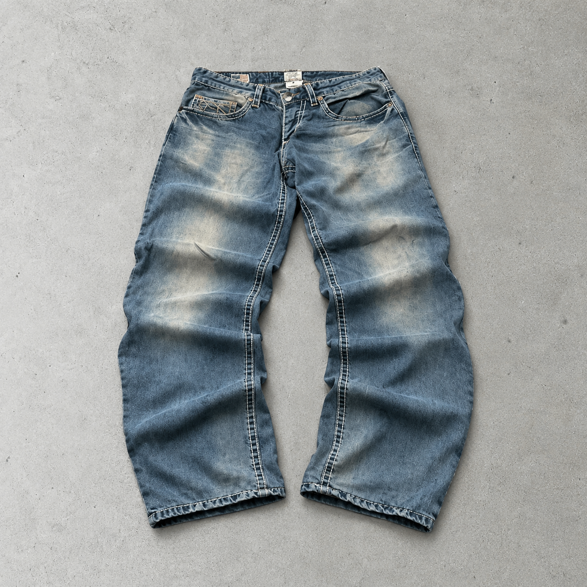 Y2K True Religion Baggy Jeans Blue Rare Stitched Logo (W32 | DE 48)