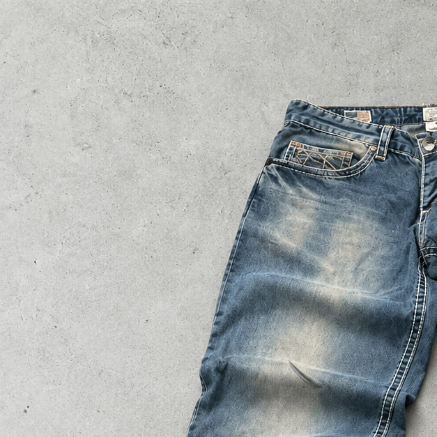 Y2K True Religion Baggy Jeans Blue Rare Stitched Logo (W32 | DE 48)