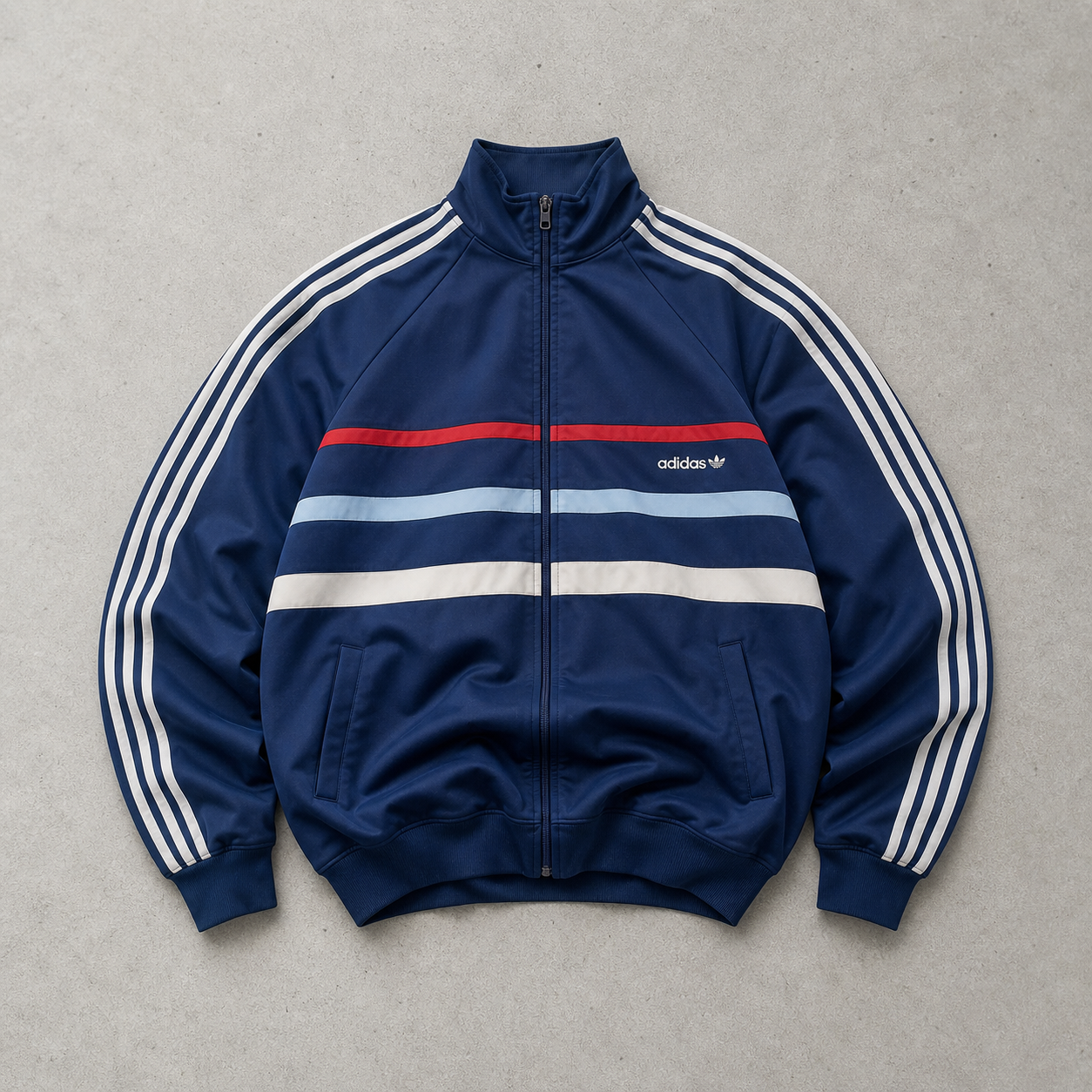 70s Adidas Track Jacket Marineblau, Blau Rare (M) Stitched Logo