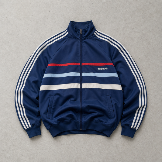 70s Adidas Track Jacket Marineblau, Blau Rare (M) Stitched Logo