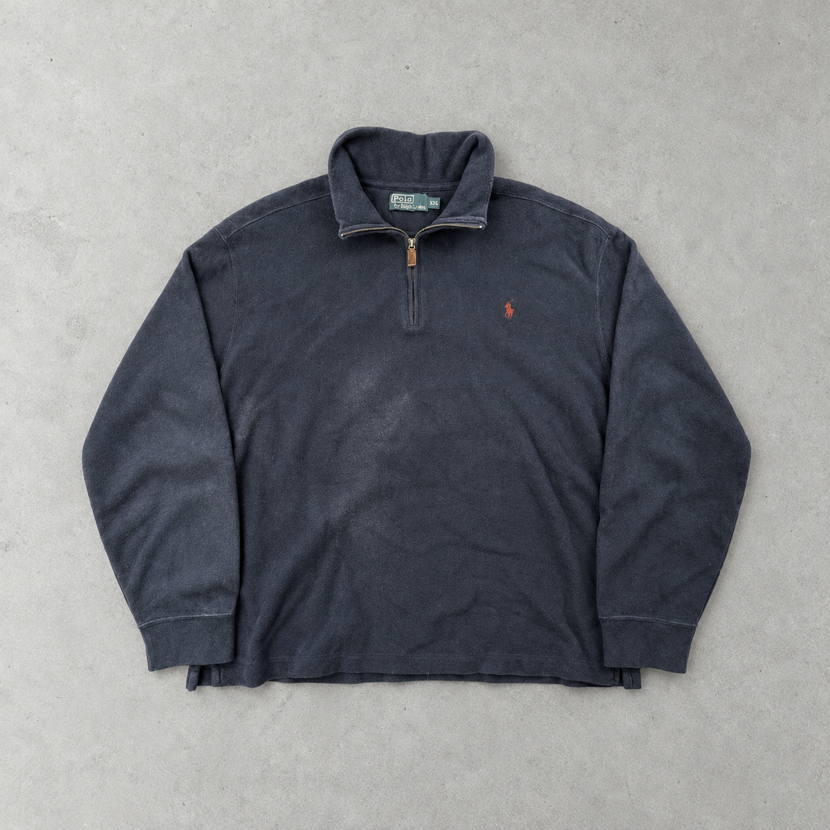 Ralph Lauren Half-Zip Sweater Marineblau Rare (XXL) Stitched Logo