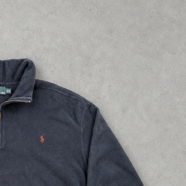 Ralph Lauren Half-Zip Sweater Marineblau Rare (XXL) Stitched Logo