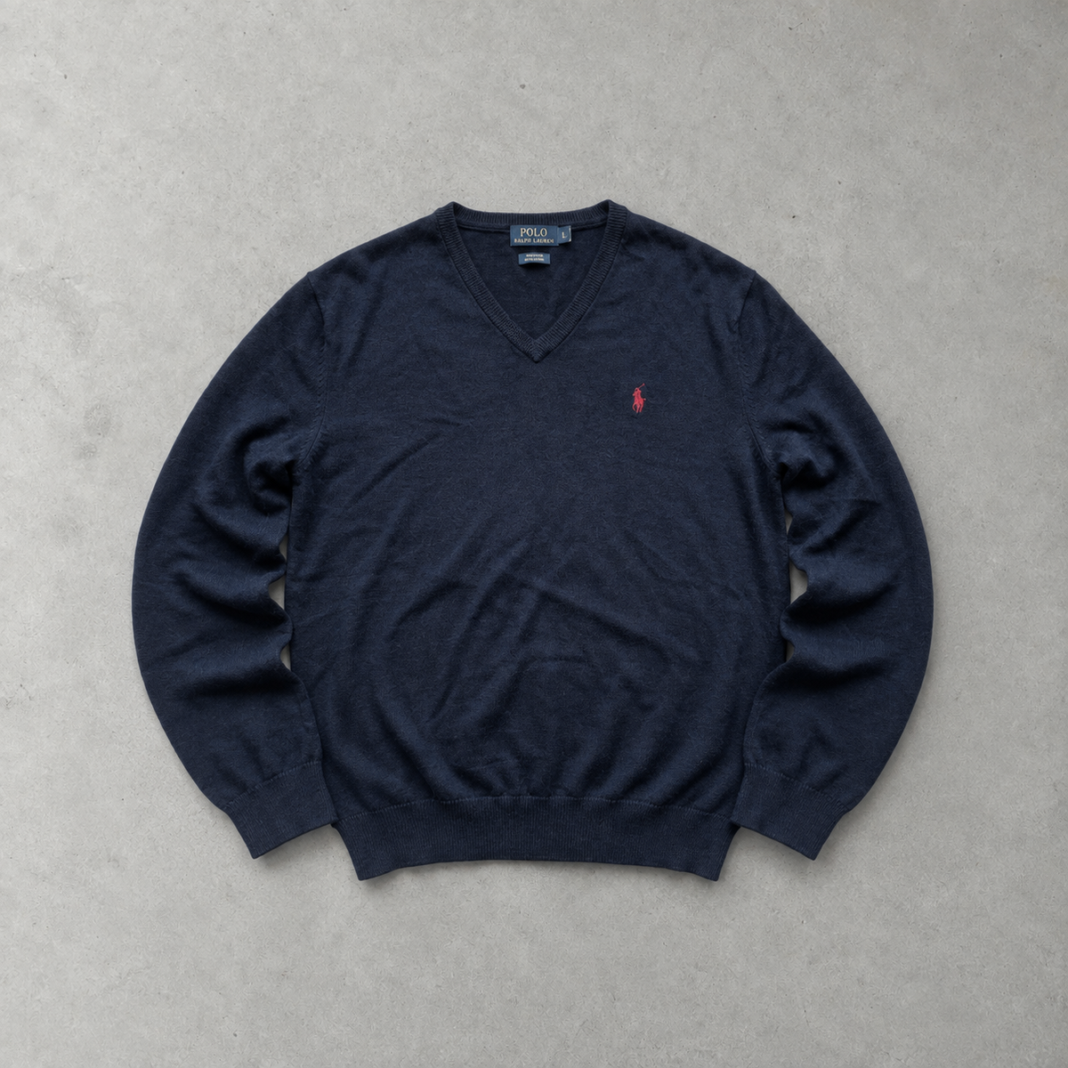 Y2K Ralph Lauren V-Neck Sweater Marineblau Rare (XXL) Stitched Logo