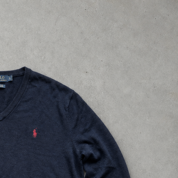 Y2K Ralph Lauren V-Neck Sweater Marineblau Rare (XXL) Stitched Logo