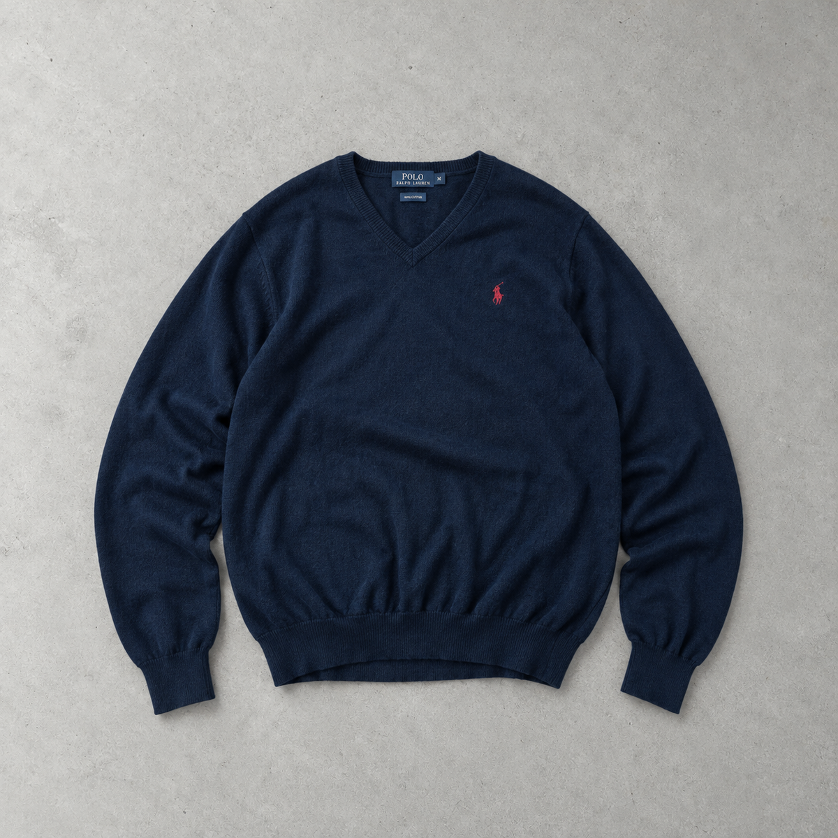 Y2K Ralph Lauren V-Neck Sweater Marineblau Rare (XXL) Stitched Logo