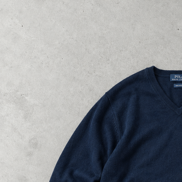 Y2K Ralph Lauren V-Neck Sweater Marineblau Rare (XXL) Stitched Logo