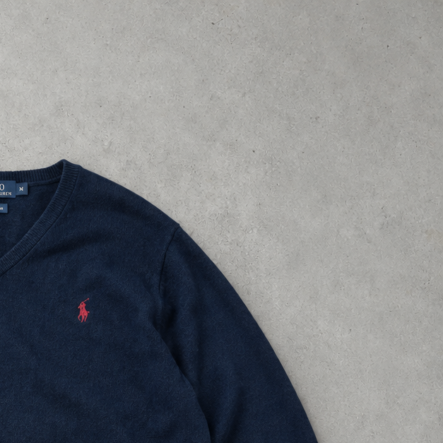 Y2K Ralph Lauren V-Neck Sweater Marineblau Rare (XXL) Stitched Logo