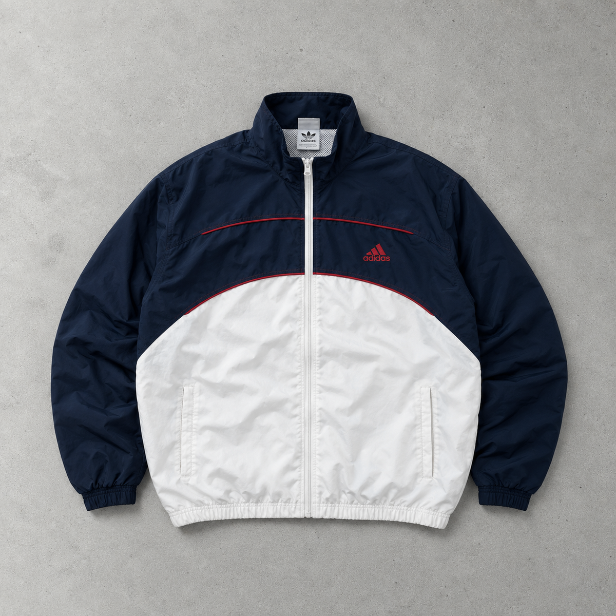 90s adidas Track Jacket Weiß, Marineblau Limited (L)