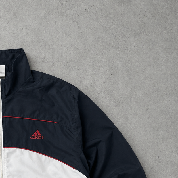 90s adidas Track Jacket Weiß, Marineblau Limited (L)