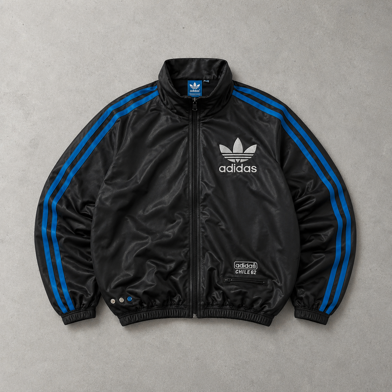 Y2K Adidas Track Jacket Schwarz, Blau Limited Stitched Logo (Size L)