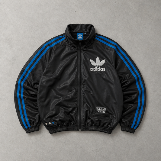 Y2K Adidas Track Jacket Schwarz, Blau Limited Stitched Logo (Size L)