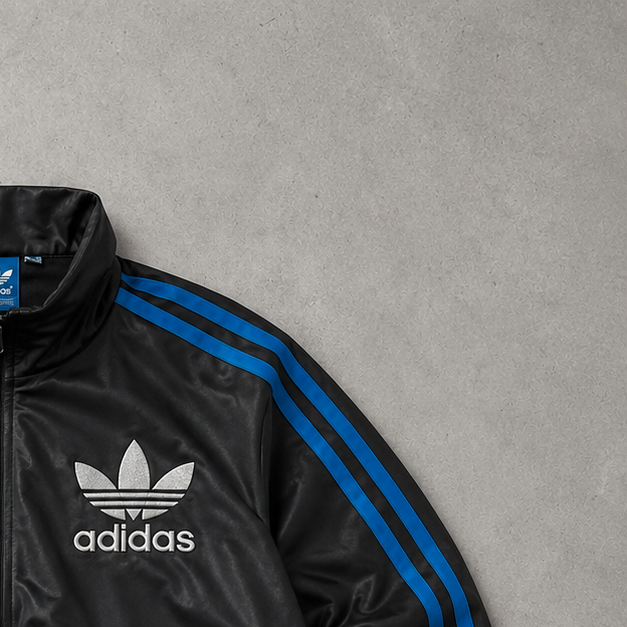 Y2K Adidas Track Jacket Schwarz, Blau Limited Stitched Logo (Size L)