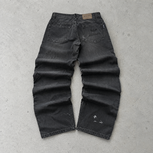 Y2K Armani Jeans Bootcut Jeans Black Rare Stitched Logo (W33 | DE 48)
