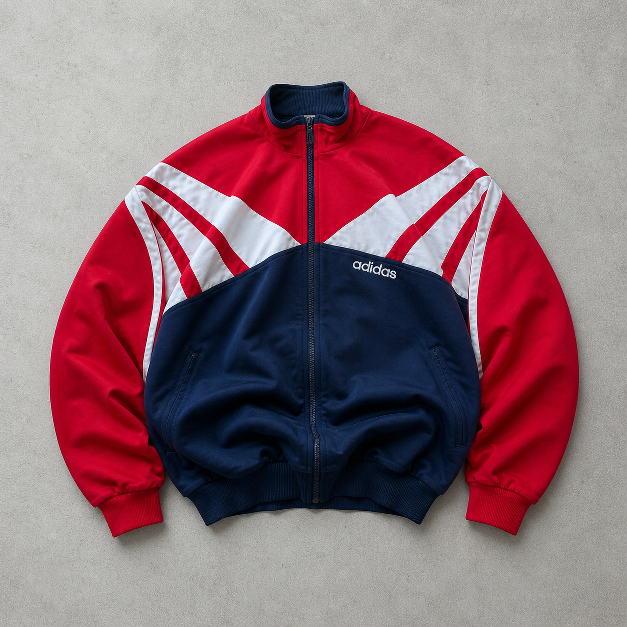 90s Adidas Jacket Rot, Marineblau Rare (L) Stitched Logo