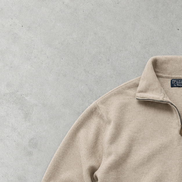 Ralph Lauren Half-Zip Sweater Beige Rare (XL) Stitched Logo
