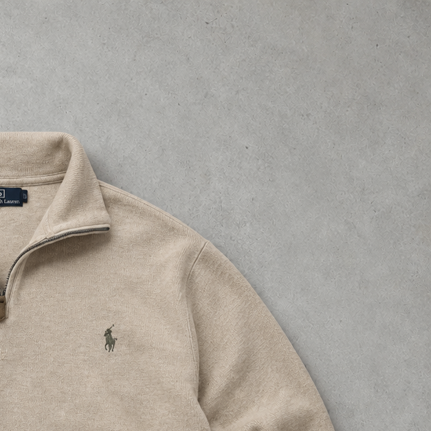 Ralph Lauren Half-Zip Sweater Beige Rare (XL) Stitched Logo