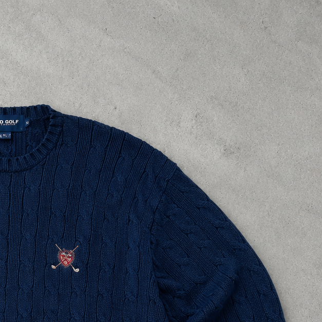 Ralph Lauren Sweater Marineblau Stitched Logo Rare (XL)