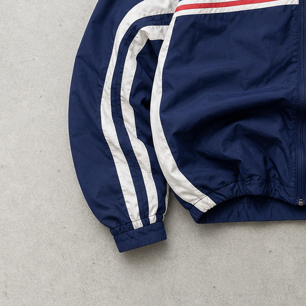 France Football 1998 Adidas Jacket Marineblau, Weiß Rare (L) Stitched Logo