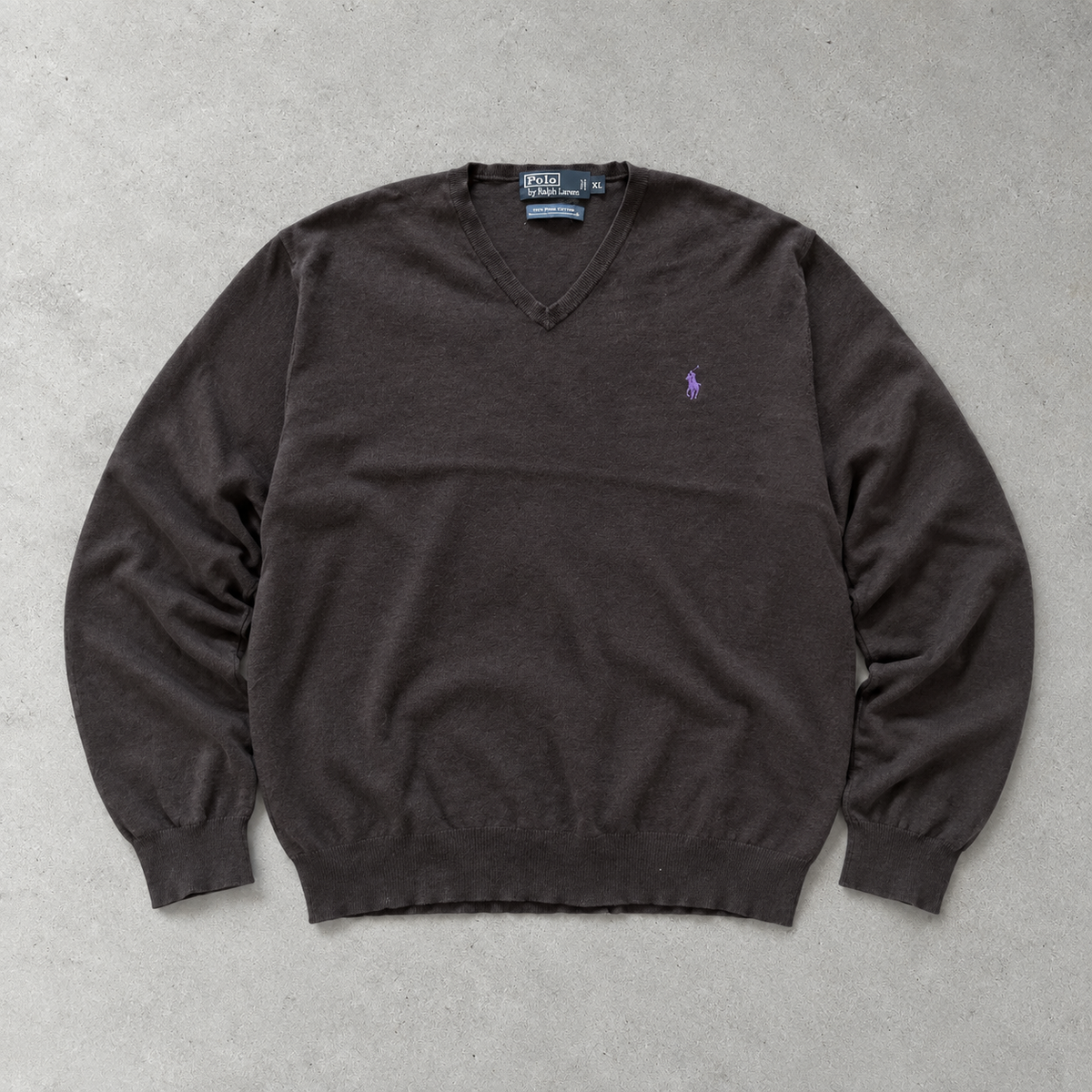 Y2K Ralph Lauren Sweater Schwarz Stitched Logo Rare (XL)