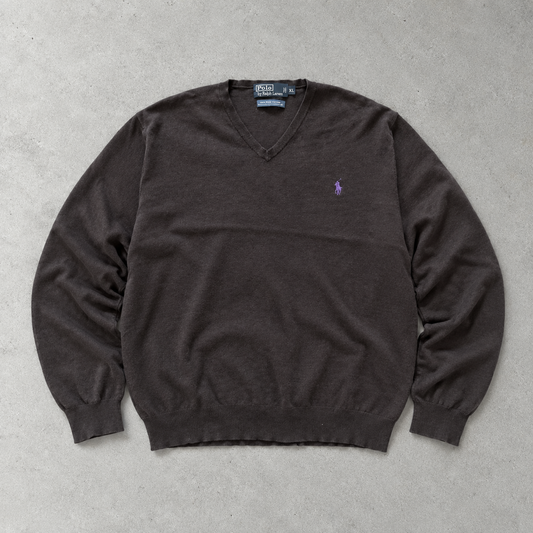 Y2K Ralph Lauren Sweater Schwarz Stitched Logo Rare (XL)