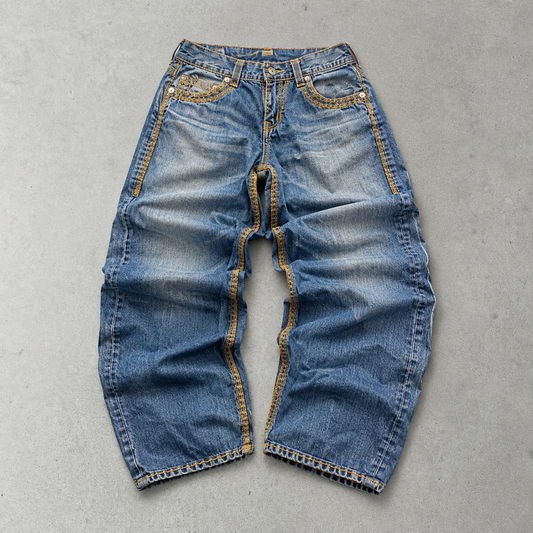 Y2K True Religion Jeans Blau, Gold Limited (XS)