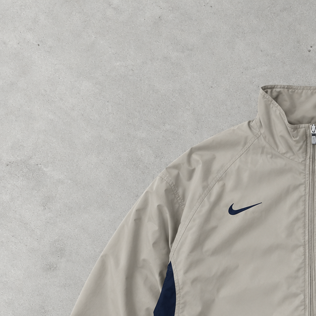 FC Barcelona Y2K Nike Track Jacket Beige, Marineblau Limited Stitched Logo (M)