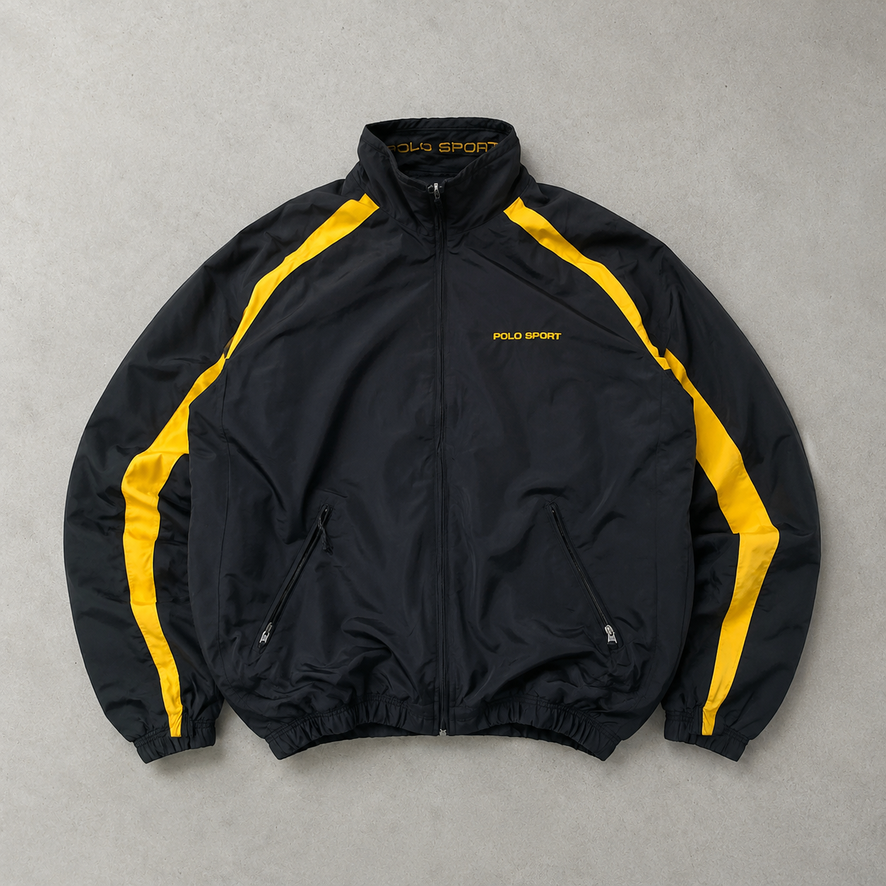 Y2K Ralph Lauren Fleece Jacket Schwarz, Gelb Rare Stitched Logo (XL)