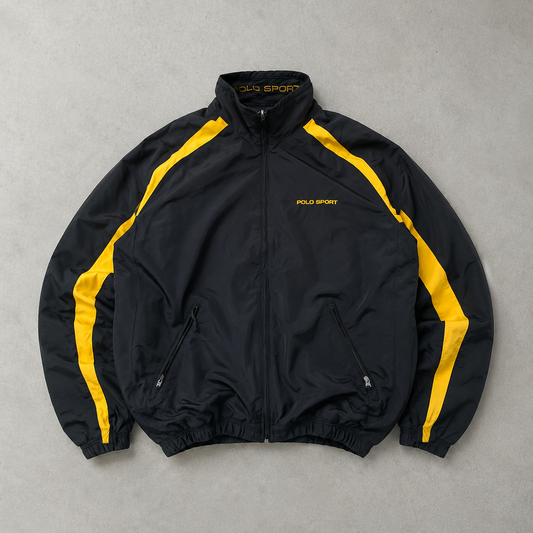 Y2K Ralph Lauren Fleece Jacket Schwarz, Gelb Rare Stitched Logo (XL)