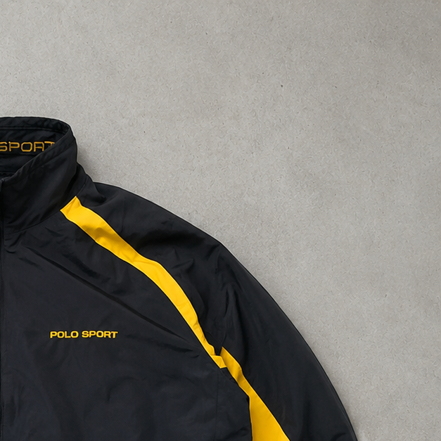 Y2K Ralph Lauren Fleece Jacket Schwarz, Gelb Rare Stitched Logo (XL)