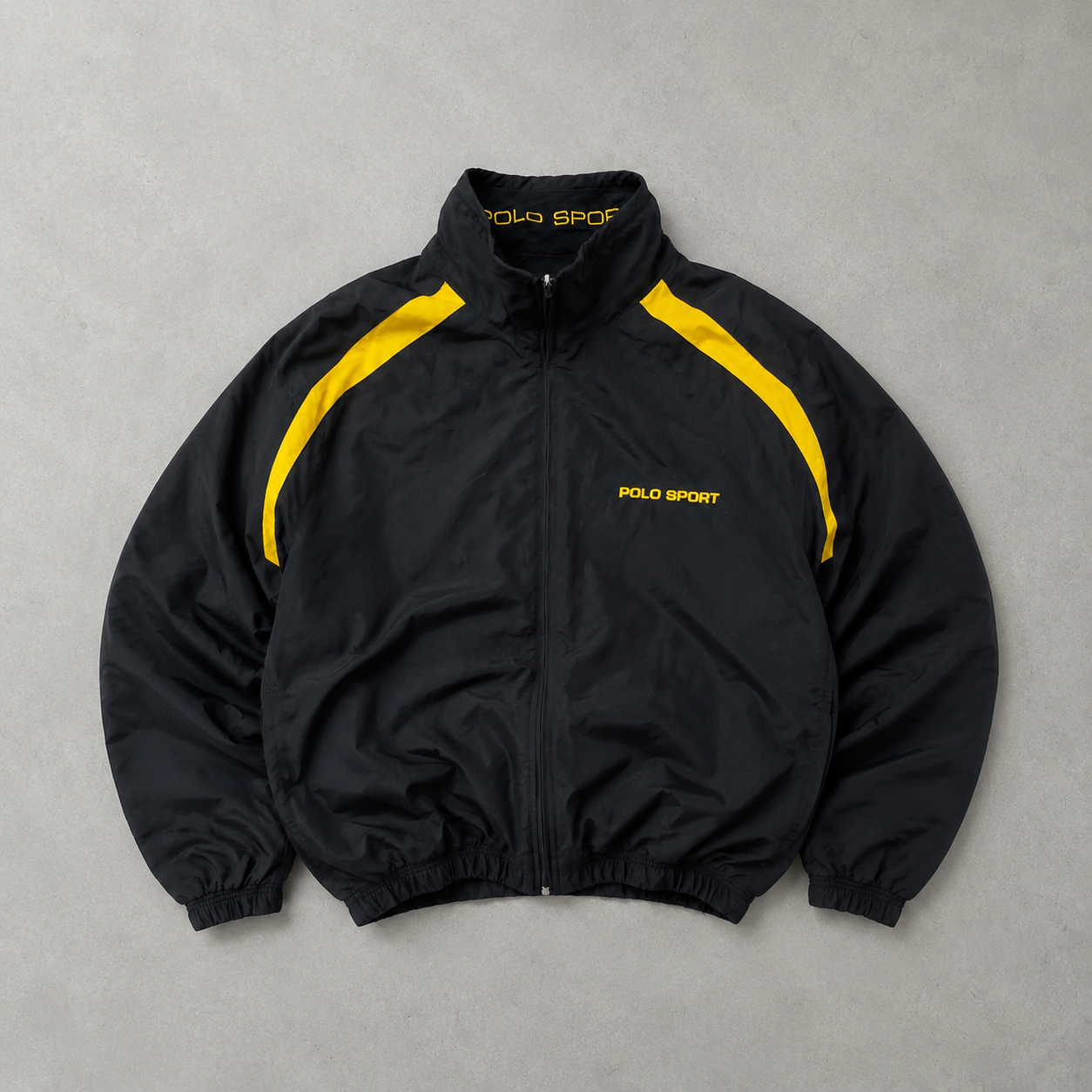 Y2K Ralph Lauren Fleece Jacket Schwarz, Gelb Rare Stitched Logo (XL)