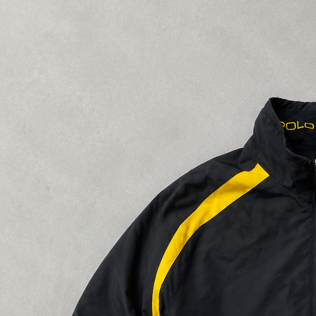 Y2K Ralph Lauren Fleece Jacket Schwarz, Gelb Rare Stitched Logo (XL)