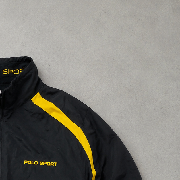 Y2K Ralph Lauren Fleece Jacket Schwarz, Gelb Rare Stitched Logo (XL)