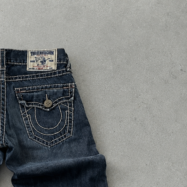 Y2K True Religion Jeans Marineblau, Blau Rare (S)