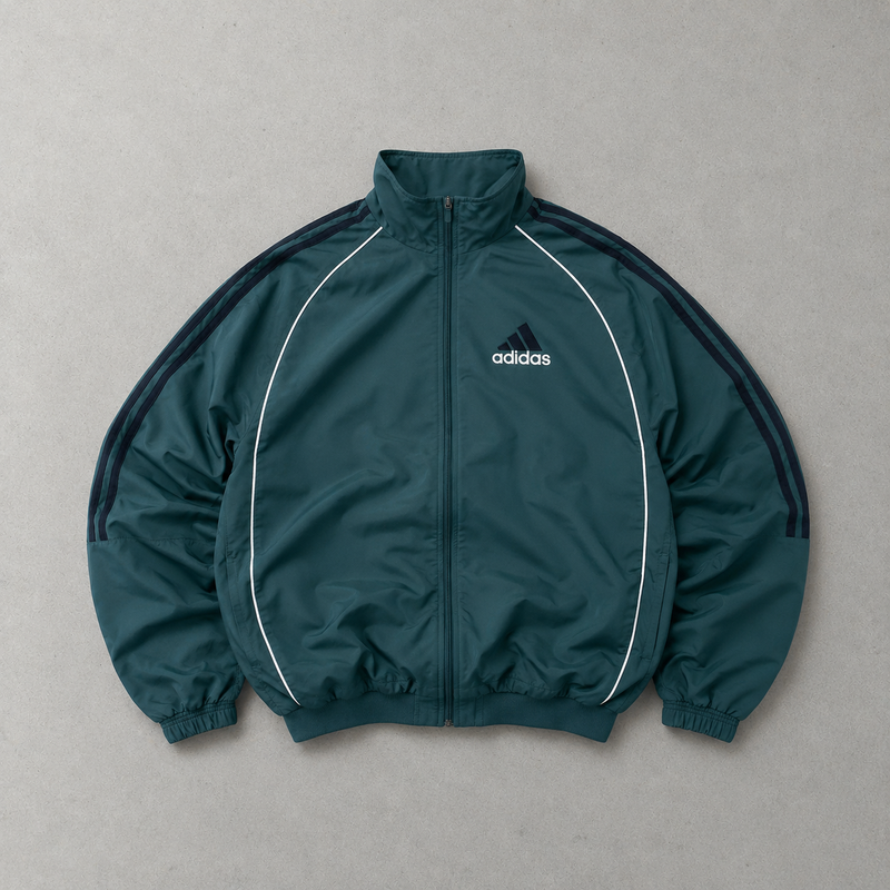 Y2K Adidas Track Jacket Marineblau Rare Stitched Logo (Size L)
