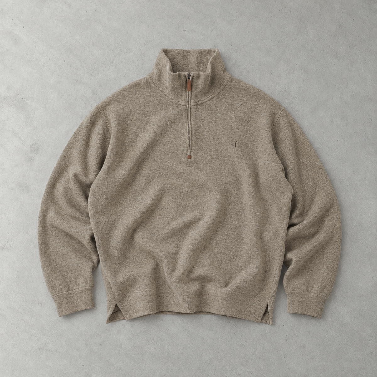 Ralph Lauren Half-Zip Sweater Grau, Beige Rare (XXL) Stitched Logo