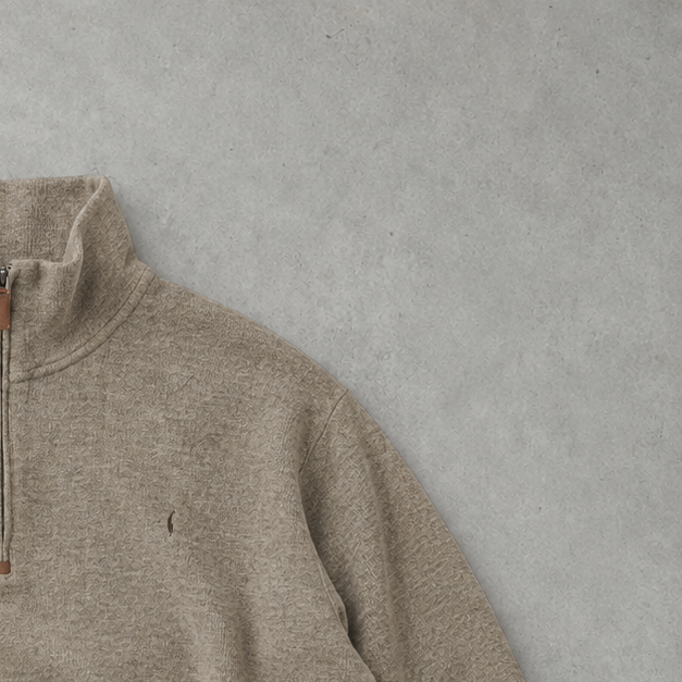Ralph Lauren Half-Zip Sweater Grau, Beige Rare (XXL) Stitched Logo