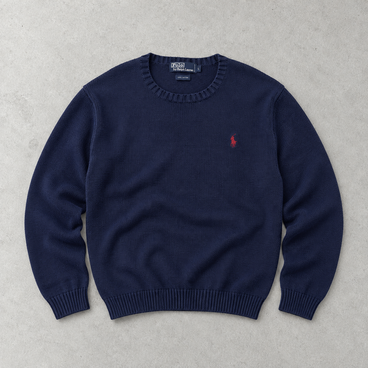 Ralph Lauren Crewneck Sweater Marineblau Rare (L) Stitched Logo