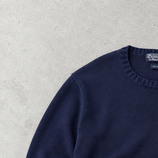 Ralph Lauren Crewneck Sweater Marineblau Rare (L) Stitched Logo